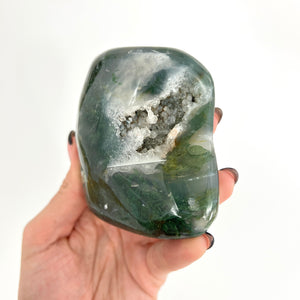 Crystals NZ:  Moss agate crystal jumbo polished stone with cluster
