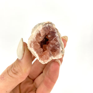 Crystals NZ: Pink amethyst crystal geode half