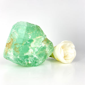 Raw green fluorite crystal chunk