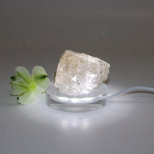 Smoky quartz crystal on clear perspex LED lamp base | ASH&STONE Crystals