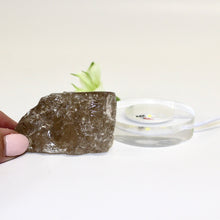 Load image into Gallery viewer, Smoky quartz crystal on clear perspex LED lamp base | ASH&amp;STONE Crystals
