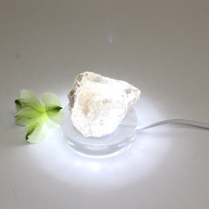 Smoky quartz crystal on clear perspex LED lamp base | ASH&STONE Crystals