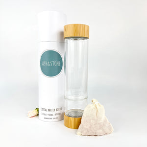Crystal Water Bottles NZ: ASH&STONE rose quartz crystal water bottle
