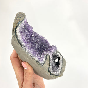 Large Crystals NZ: Large amethyst crystal cluster with black amethyst cave