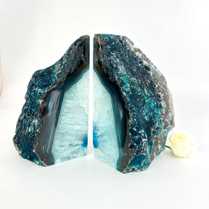 Large blue agate crystal bookends
